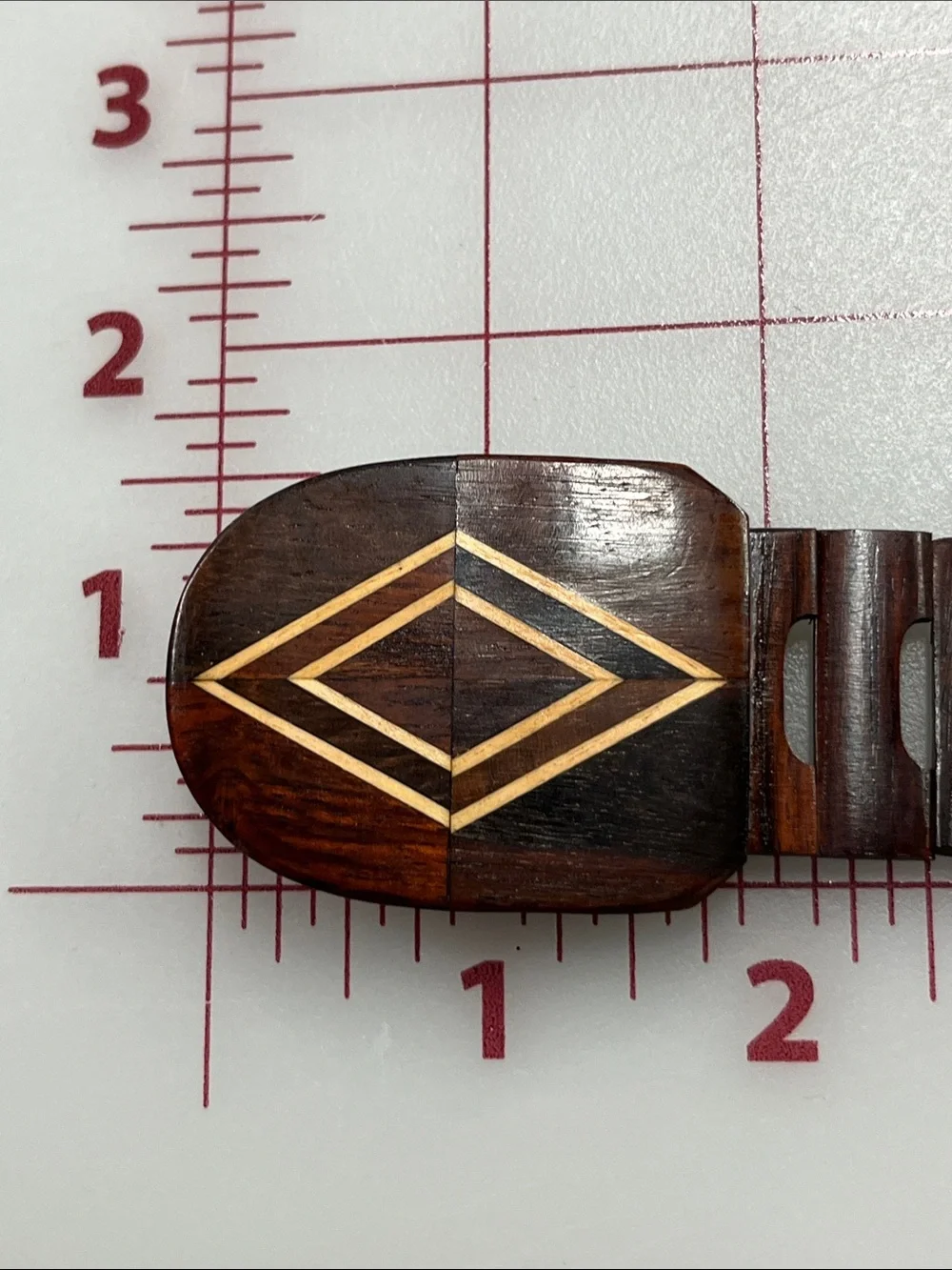 UNIQUE Men's/Women's Brown Wooden Belt with Inlaid Geometric Buckle 40.5